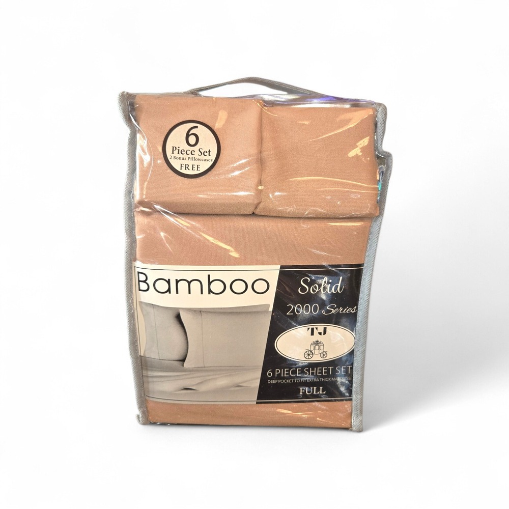 TJ 2000 Series Bamboo 6‎ Piece Sheet Set Full Brown Deep Pocket Wrinkle Free NEW